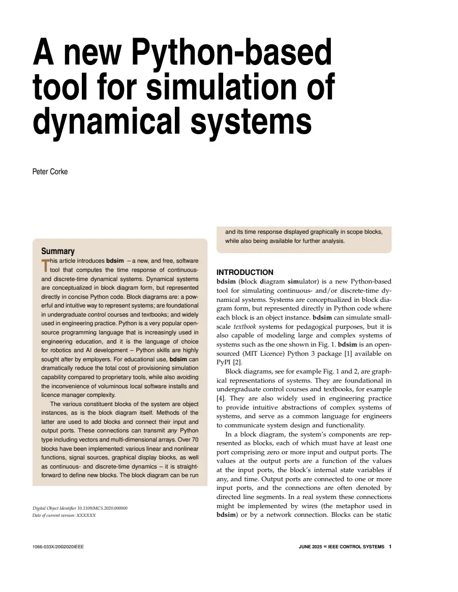 Preview of A New Python-Based Tool for Simulation of Dynamical Systems
