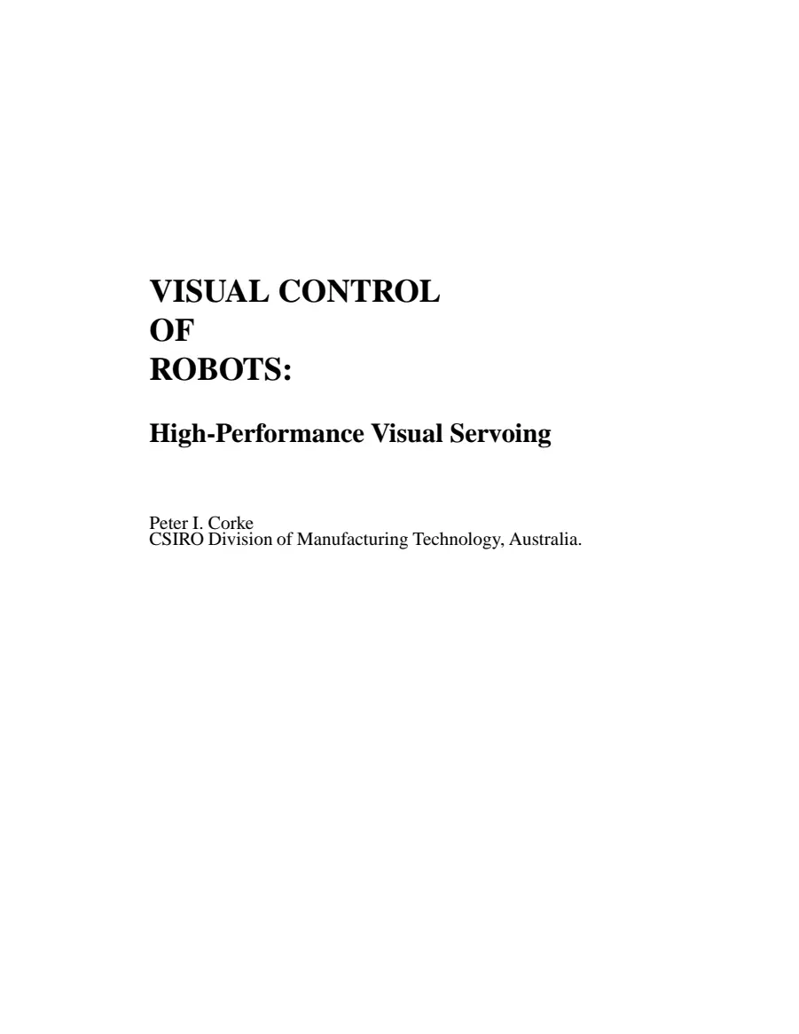Preview of Visual Control of Robots: High-Performance Visual Servoing